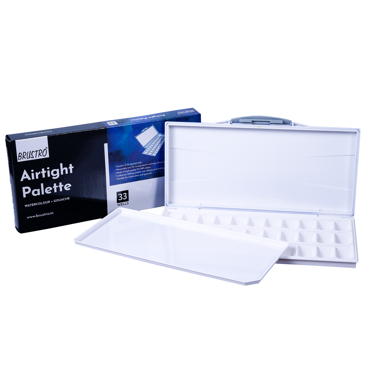 BRUSTRO Artists Portable Airtight Palette With 33 Wells, Removable Tray and Leakproof Lid | Ideal for Watercolour, Gouache Painting, Fine Art Students & Hobbyists