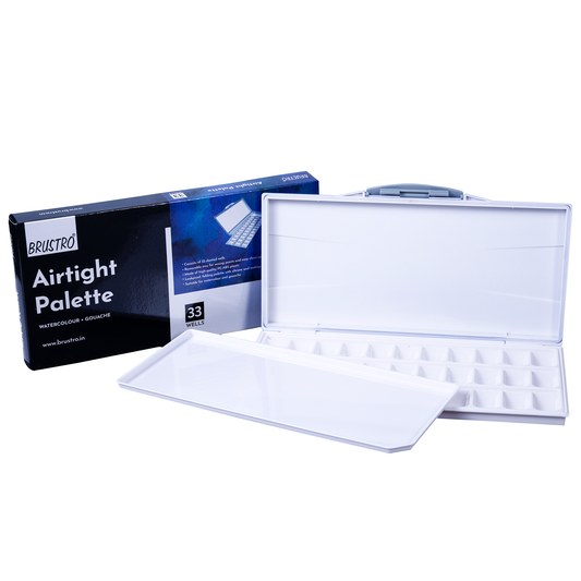 BRUSTRO Artists Portable Airtight Palette With 33 Wells, Removable Tray and Leakproof Lid | Ideal for Watercolour, Gouache Painting, Fine Art Students & Hobbyists