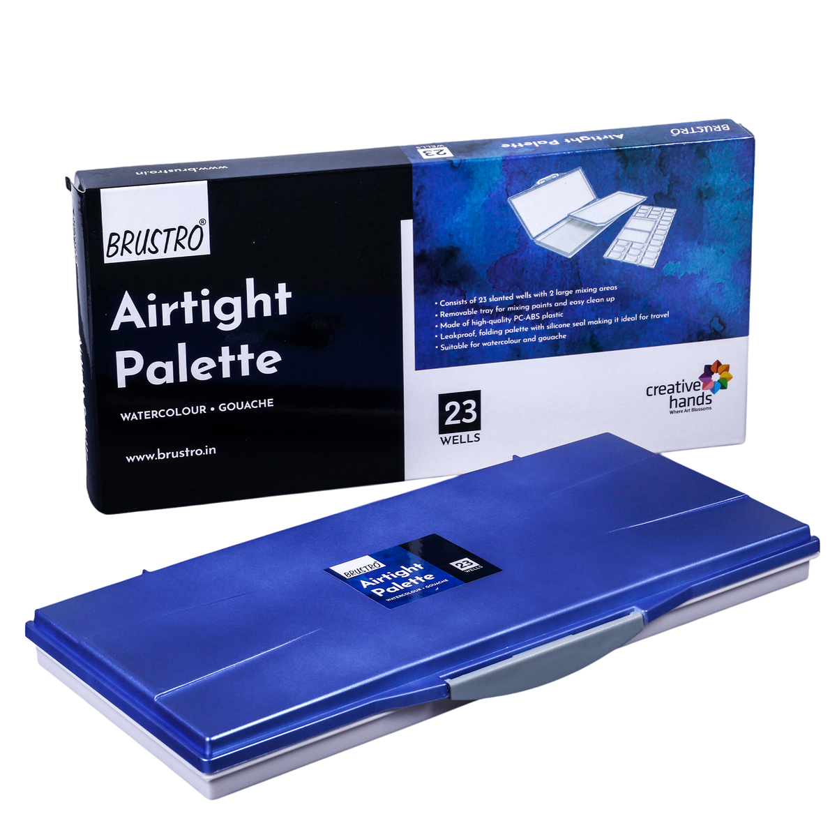 BRUSTRO Airtight Palette 23 Wells with 2 Mixing Areas & Removable Tray, Leakproof Lid, Travel Friendly | Ideal for Watercolour, Gouache Painting, Artists, Fine Art Students & Hobbyists