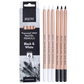 Brustro Professional Artists’ Pastel Pencils - Set of 6 (3 Black and 3 White), Break-Resistant 4mm Leads, Pre-Sharpened and Easily Erasable for Smooth Blending and Lightfast Artwork