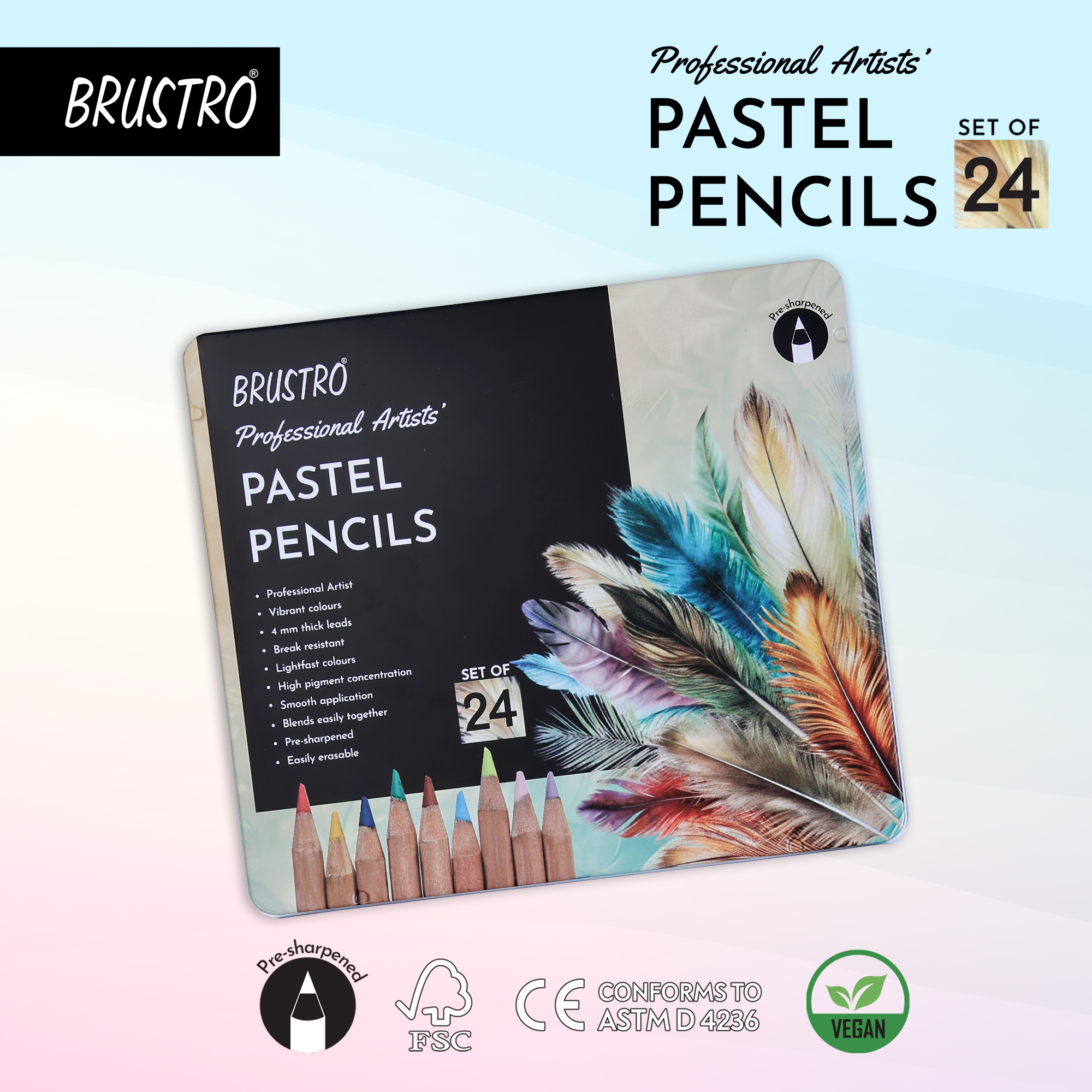 Brustro Pastelli Morbili Set 24 Colori Intensi – Ideali Per Artisti E Principianti