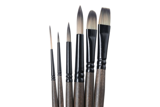 BRUSTRO AquaStrokes Artist Brushes | Set of 6 | Ideal for Watercolour, Gouache, Acrylics, Oil Brush, Synthetic Bristles,  Wooden handle | Made for Students and Professionals Artists