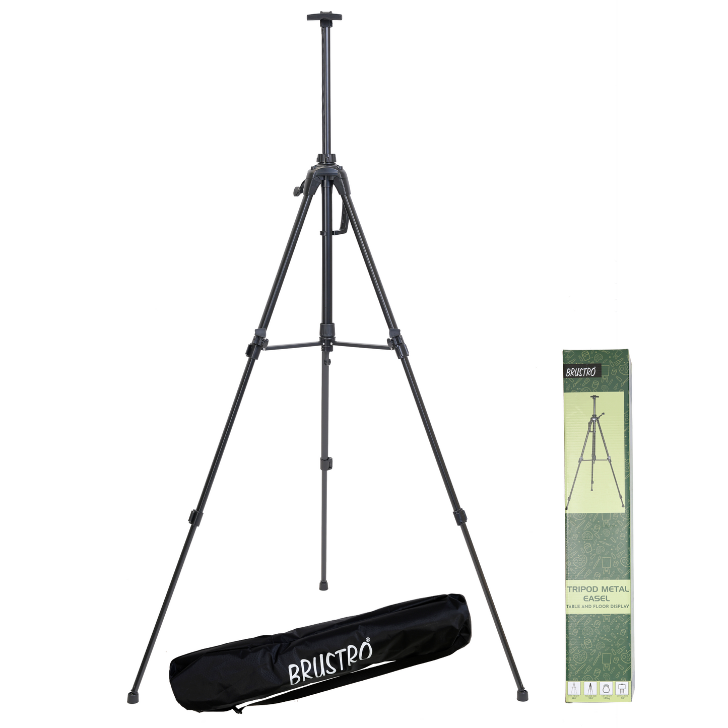 Brustro Artists Pro Art Tripod Metal Folding Easel (Black Color) Free Weatherproof Carry Bag, Holds Canvas Upto 30".