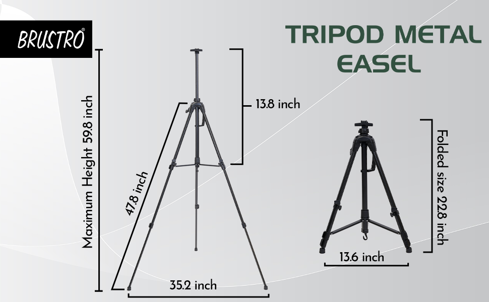 Brustro Artists Pro Art Tripod Metal Folding Easel (Black Color) Free Weatherproof Carry Bag, Holds Canvas Upto 30".