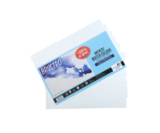 Brustro 100% Cotton Artist's Watercolour Paper 300 GSM A4 Cold Pressed (Pack of 5+1 Free sheet)