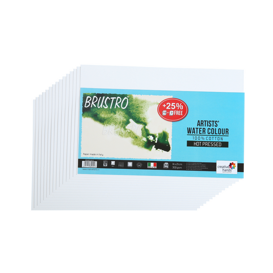 Brustro Artists’ Watercolour Paper 300 GSM 14 cm x 21 cm Hot Pressed (Pack of 12 + 3 Free Sheets)