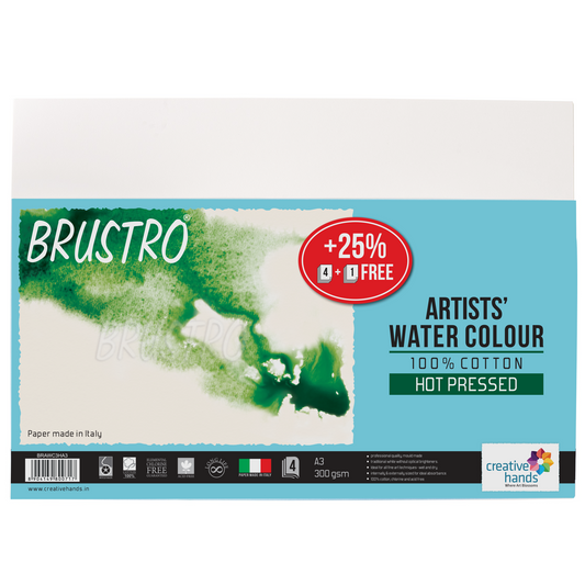 Brustro Artists Watercolor 100% Cotton 300GSM Hot Pressed A3 (Pack of 4+1)