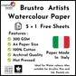 Brustro Artists' Watercolour Papers 100% Cotton 300 GSM A4 Hot Pressed (Pack of 5+1 Free Sheet)