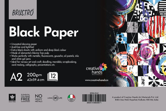 Brustro Black Paper - 200 GSM A2 (Pack of 12 Sheets)