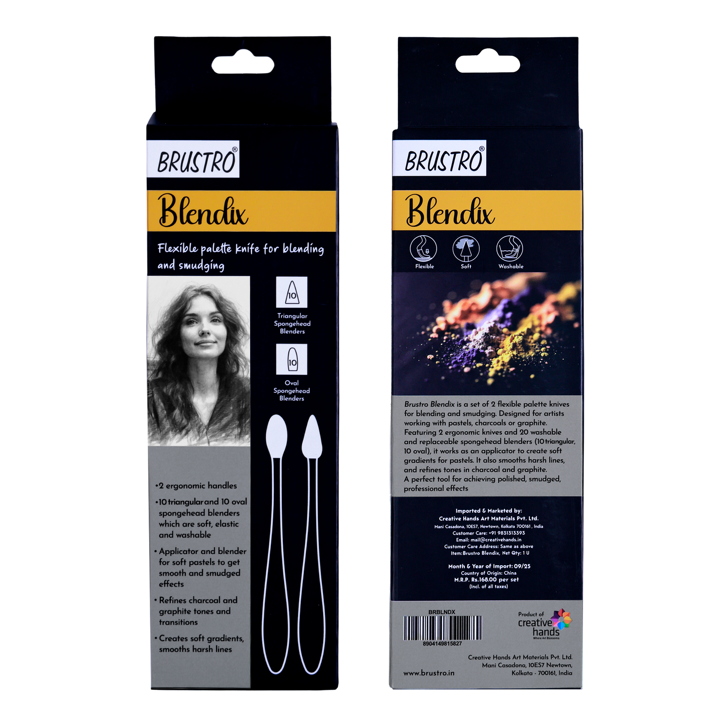 BRUSTRO Blendix Flexible Spongehead Soft Palette Knives | Set of 2 Ergonomic Handles with 10 Triangular & 10 Oval Sponge Blender | Ideal for Blending , Smudging With Graphite , Charcoal and Pastels.