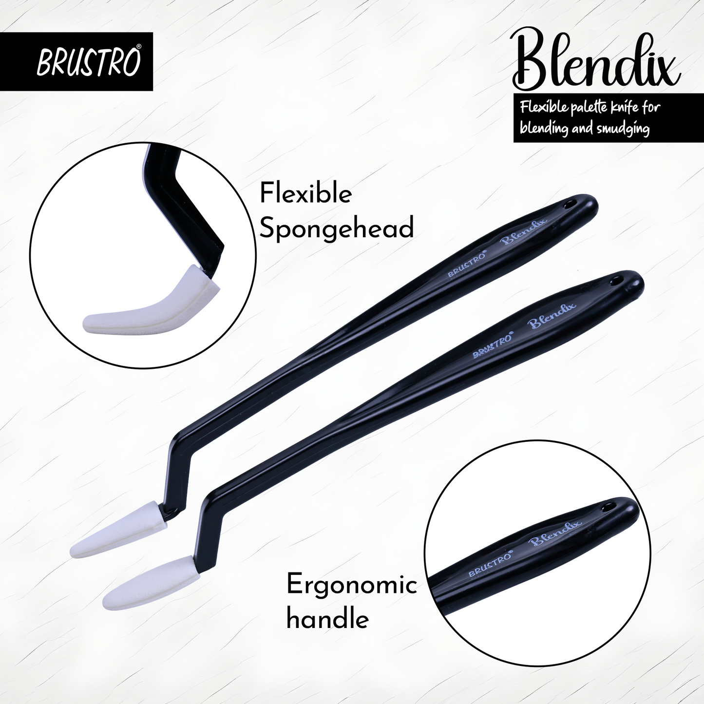 BRUSTRO Blendix Flexible Spongehead Soft Palette Knives | Set of 2 Ergonomic Handles with 10 Triangular & 10 Oval Sponge Blender | Ideal for Blending , Smudging With Graphite , Charcoal and Pastels.