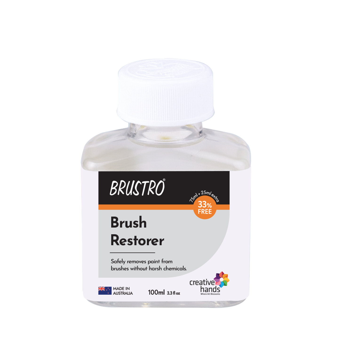 Brustro Brush Restorer | 100 ml (75ml+25ml Free), Non- Toxic, Plant-Based | Ideal for Natural and Synthetic Bristles, Oil and Acrylic Paints, Professional Artists and Fine Art Students