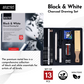 BRUSTRO Black and White Charcoal Drawing Set of 13 Pcs in a Metal Box| Ideal For Sketching, Shading, Blending, Illustration, Portraits, Landscape and Fine Arts