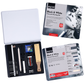 BRUSTRO Black & White Charcoal Set of 13 Pcs in a Metal Box With Artist's Drawing Wiro Pad, 200 GSM, A5, 24 Sheets