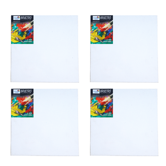 Brustro Artists 100% Cotton Canvas Board (Pack of 4)| 6 x 6 Inch, White, 4 mm | Medium Grain, Strudy, Zero Percolation, Ideal for Acrylic, Oil Painting Fine Arts Students, Professionals