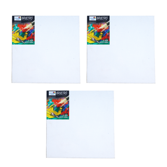 Brustro Artists 100% Cotton Canvas Board (Pack of 3)| 8 x 8 Inch, White, 4 mm | Medium Grain, Strudy, Zero Percolation, Ideal for Acrylic, Oil Painting Fine Arts Students, Professionals