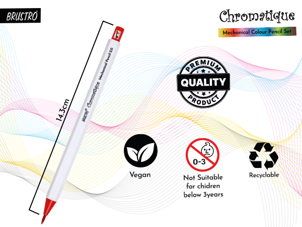 BRUSTRO Chromatique Mechanical Colour Pencil - 2mm, Set of 12 Shades| Built-in Sharpener With 24 Refill Color Leads, Ideal for Writing, Drawing, Sketching, Colouring, Journaling & Creative Projects