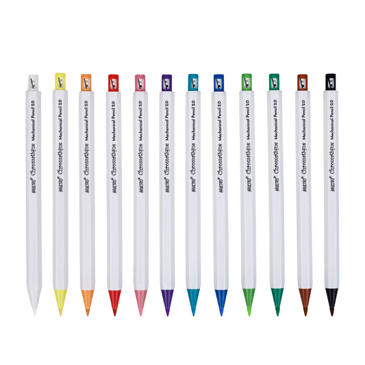 BRUSTRO Chromatique Mechanical Colour Pencil - 2mm, Set of 12 Shades| Built-in Sharpener With 24 Refill Color Leads, Ideal for Writing, Drawing, Sketching, Colouring, Journaling & Creative Projects