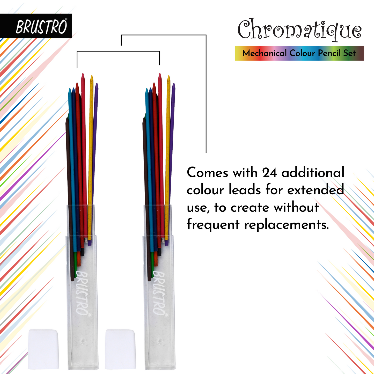 BRUSTRO Chromatique Mechanical Colour Pencil - 2mm, Set of 12 Shades With Studio Drawing Book, Blank 80 Pages, Wiro Bound, A5 (5.8x8.3 inches), 140 GSM, Perforated Sheets, Acid-Free Paper