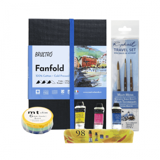 Brustro Artists Fanfold WC Books -CP and Raphael Mini Precision Travel Set with Sennelier WC Pouch of 3 and MT Slim Making Tape