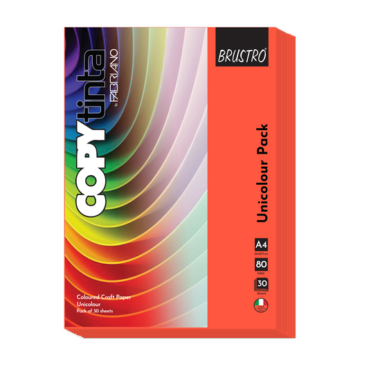 BRUSTRO Copytinta Coloured Craft Paper A4 Size 80 GSM Dark Orange Shade (Arancio), 60 Sheets Pack | Double Side Colored, Ideal for Origami, Scrapbooking, Making Card, DIY Art & Craft.