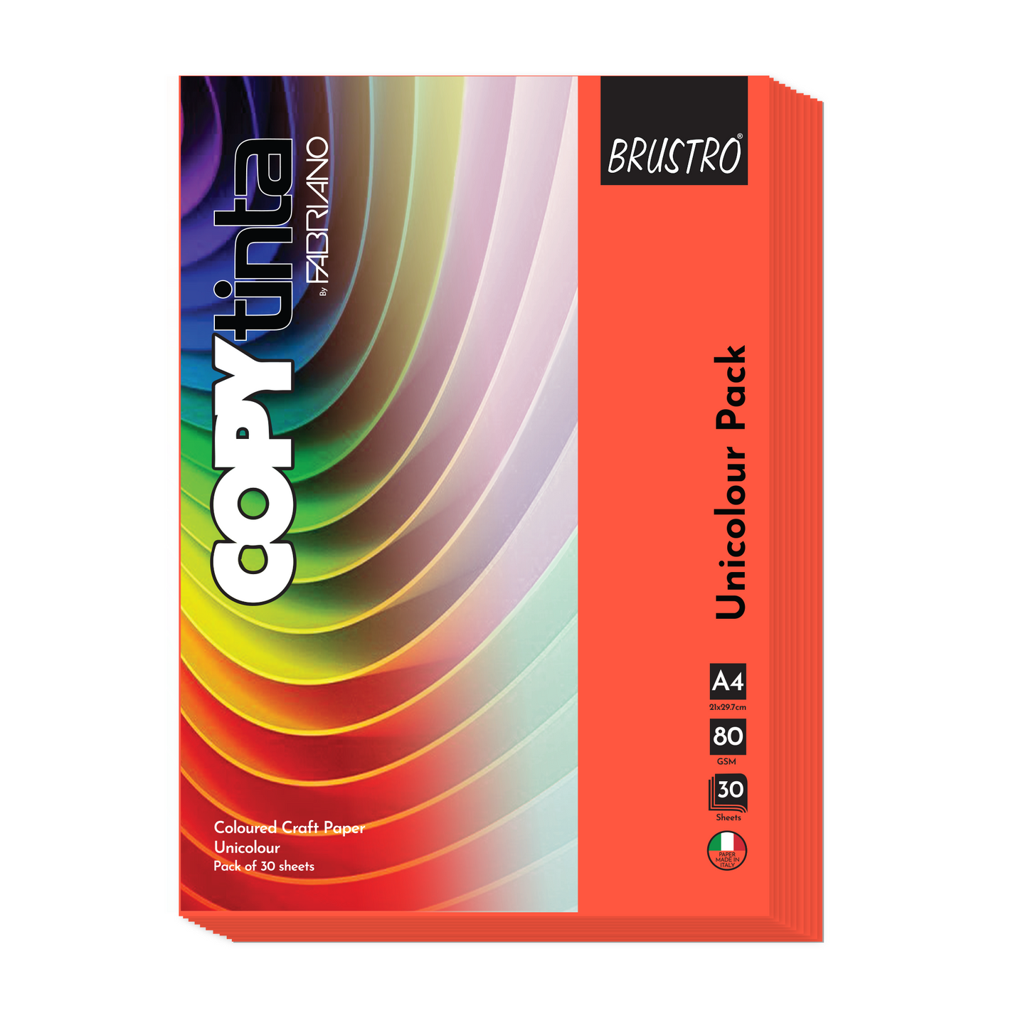 BRUSTRO Copytinta Coloured Craft Paper A4 Size 80 GSM, 30 Sheets Pack. Double Side Coloured