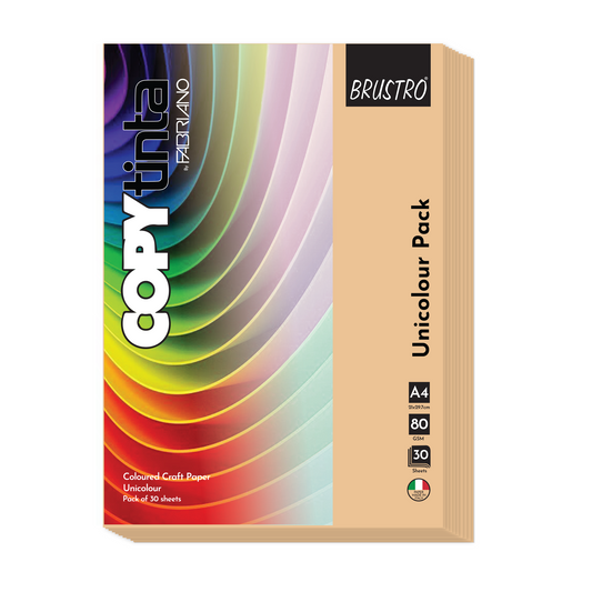 BRUSTRO Copytinta Coloured Craft Paper A4 Size 80 GSM Peach Shade (ALBICOCCA), 60 Sheets Pack | Double Side Colored, Ideal for Origami, Scrapbooking, Making Card, DIY Art & Craft.
