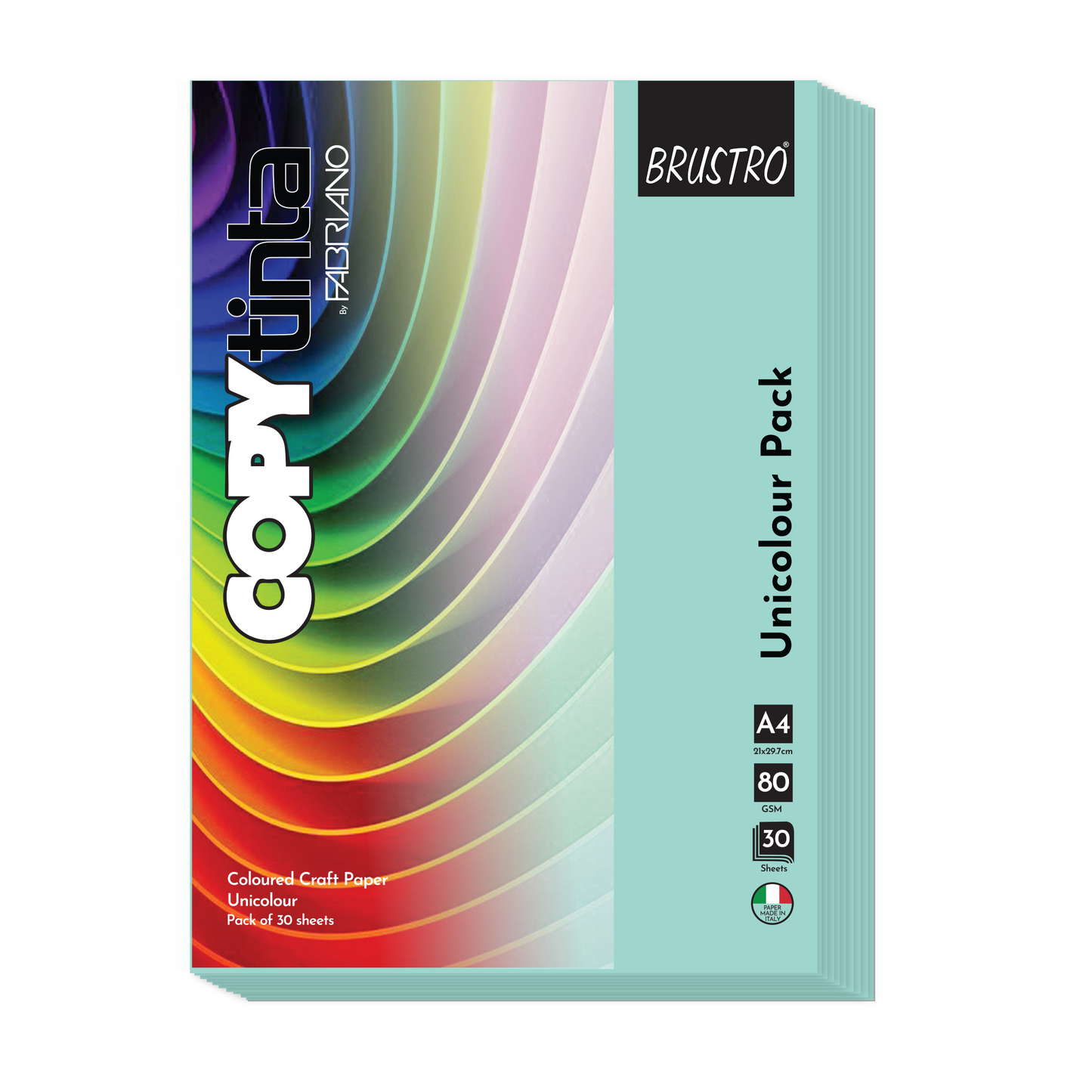BRUSTRO Copytinta Coloured Craft Paper A4 Size 80 GSM, 30 Sheets Pack. Double Side Coloured