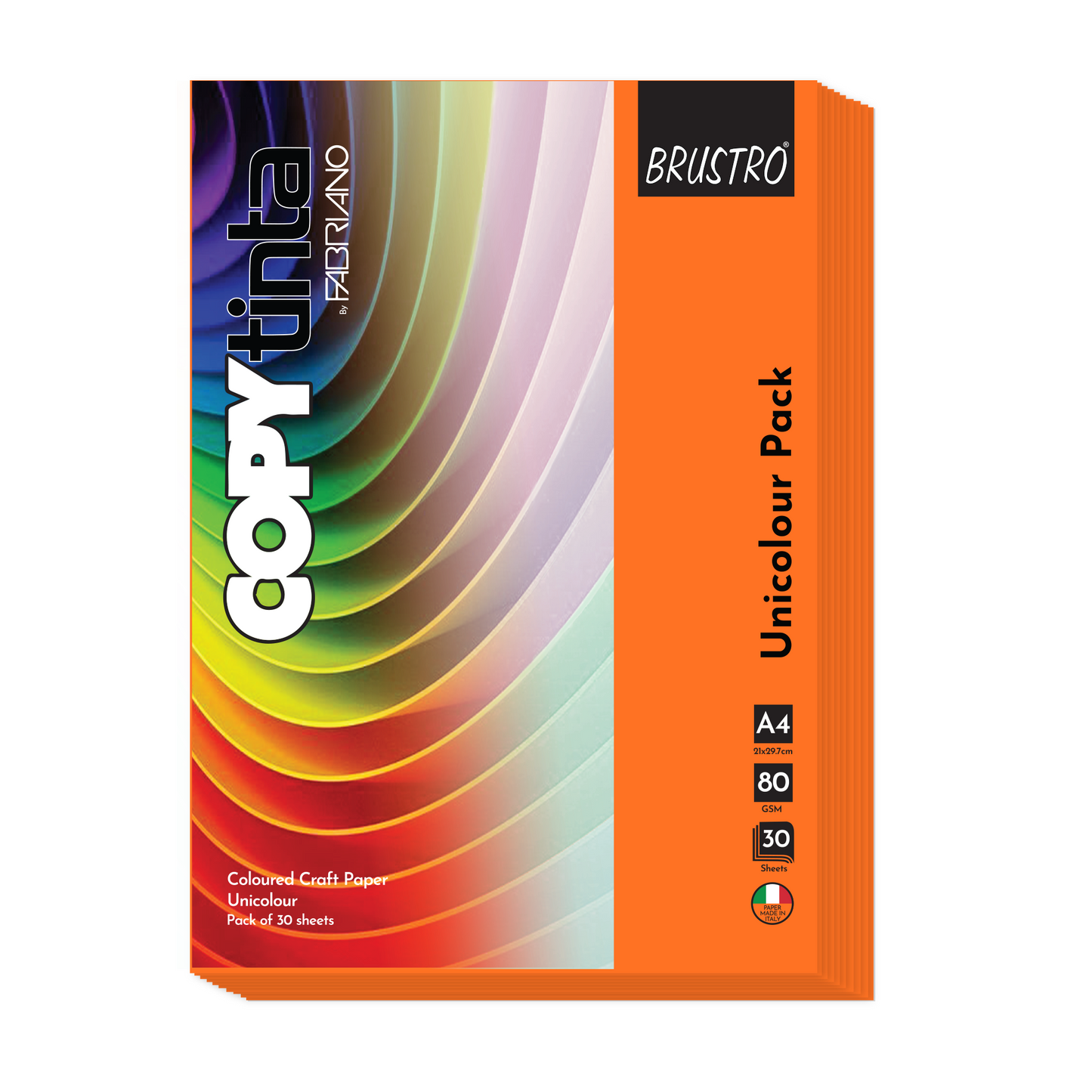 BRUSTRO Copytinta Coloured Craft Paper A4 Size 80 GSM, 30 Sheets Pack. Double Side Coloured