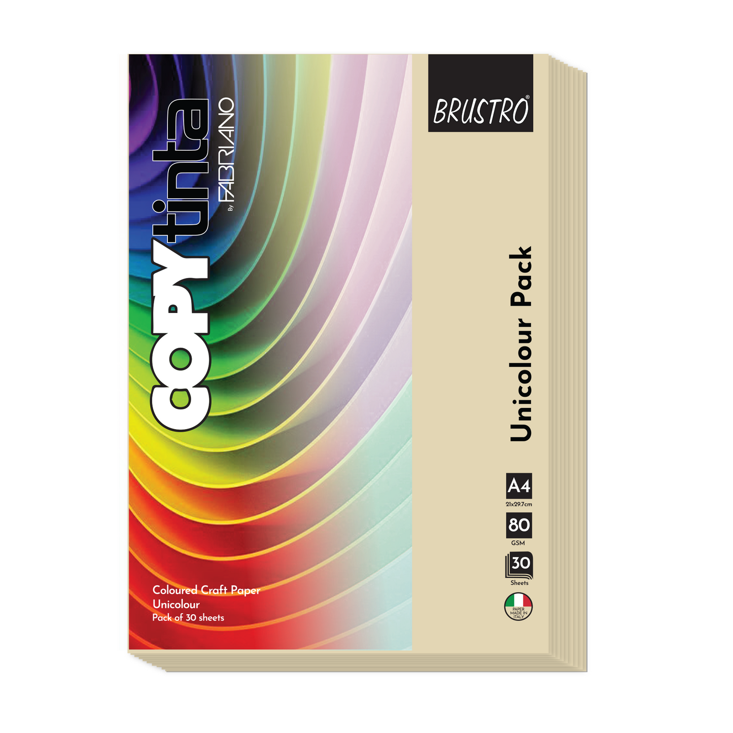 BRUSTRO Copytinta Coloured Craft Paper A4 Size 80 GSM, 30 Sheets Pack. Double Side Coloured
