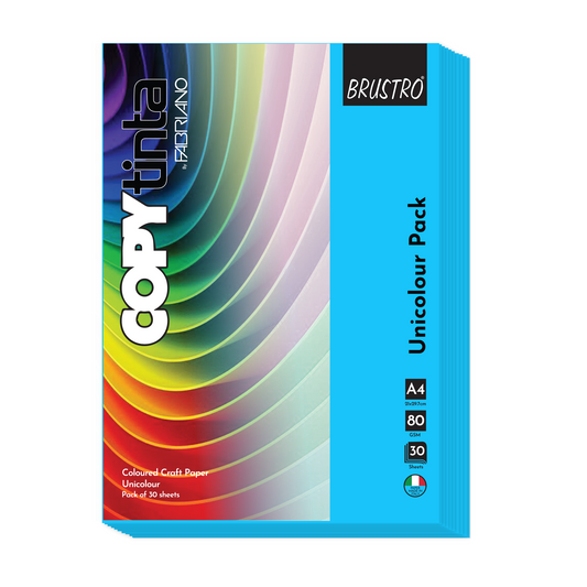 BRUSTRO Copytinta Coloured Craft Paper A4 Size 80 GSM Bright Blue Shade (Azzurro), 60 Sheets Pack | Double Side Colored, Ideal for Origami, Scrapbooking, Making Card, DIY Art & Craft.