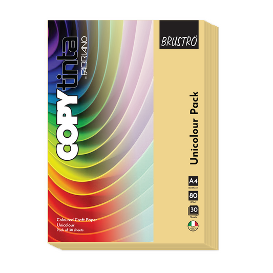 BRUSTRO Copytinta Coloured Craft Paper A4 Size 80 GSM Light Yellow Shade (Banana), 60 Sheets Pack | Double Side Colored, Ideal for Origami, Scrapbooking, Making Card, DIY Art & Craft.