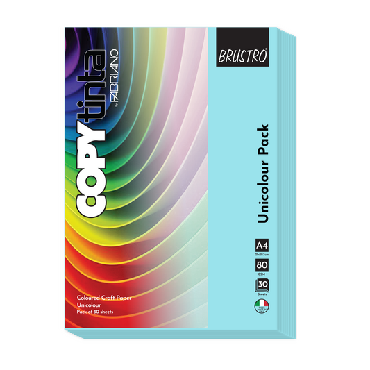 BRUSTRO Copytinta Coloured Craft Paper A4 Size 80 GSM Pastel Blue Shade (Celeste CHIARO), 60 Sheets Pack | Double Side Colored, Ideal for Origami, Scrapbooking, Making Card, DIY Art & Craft.