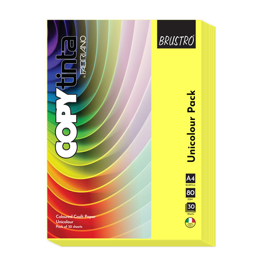 BRUSTRO Copytinta Coloured Craft Paper A4 Size 80 GSM Yellow Shade (Cedro), 60 Sheets Pack | Double Side Colored, Ideal for Origami, Scrapbooking, Making Card, DIY Art & Craft.
