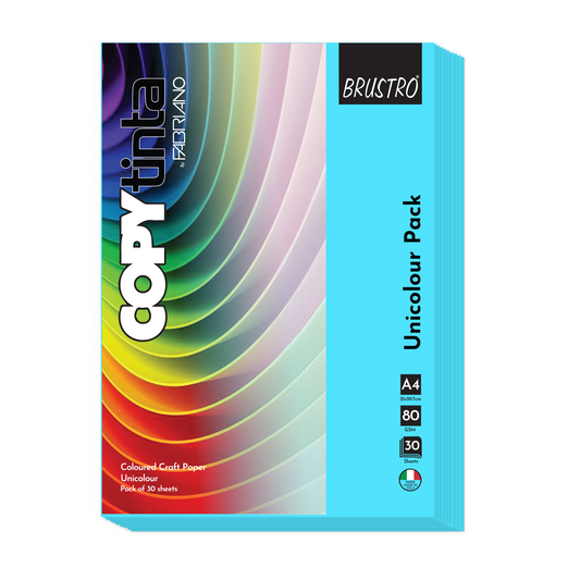 BRUSTRO Copytinta Coloured Craft Paper A4 Size 80 GSM Sky Blue Shade (Celeste), 60 Sheets Pack | Double Side Colored, Ideal for Origami, Scrapbooking, Making Card, DIY Art & Craft.