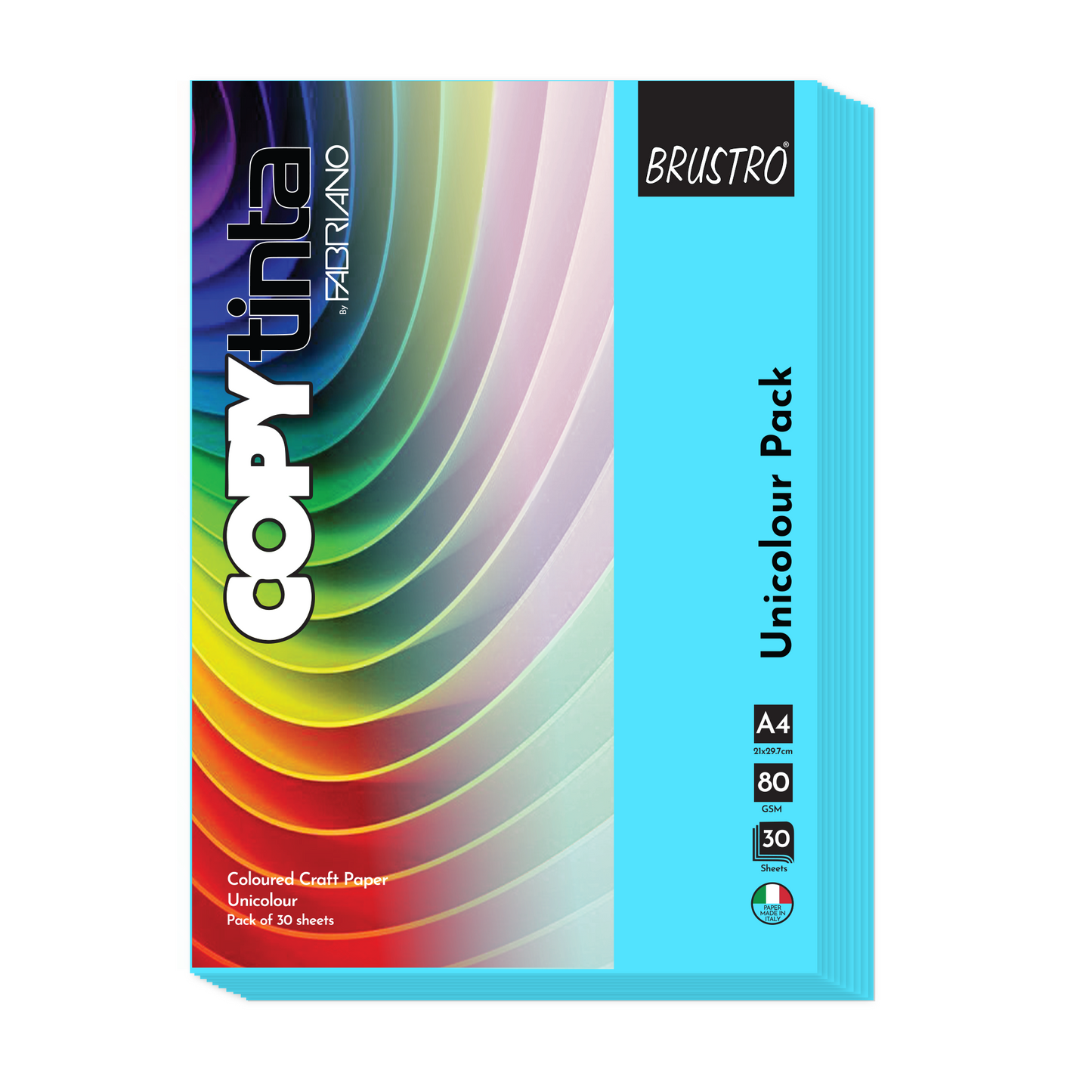BRUSTRO Copytinta Coloured Craft Paper A4 Size 80 GSM, 30 Sheets Pack. Double Side Coloured