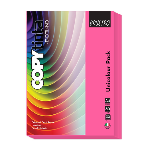 BRUSTRO Copytinta Coloured Craft Paper A4 Size 80 GSM Pink Shade (Fucsia), 60 Sheets Pack | Double Side Colored, Ideal for Origami, Scrapbooking, Making Card, DIY Art & Craft.