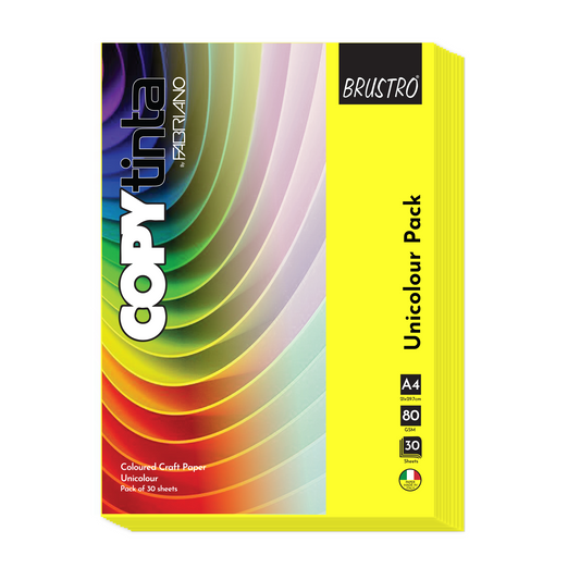 BRUSTRO Copytinta Coloured Craft Paper A4 Size 80 GSM Bright Yellow Shade (Giallo), 60 Sheets Pack | Double Side Colored, Ideal for Origami, Scrapbooking, Making Card, DIY Art & Craft.