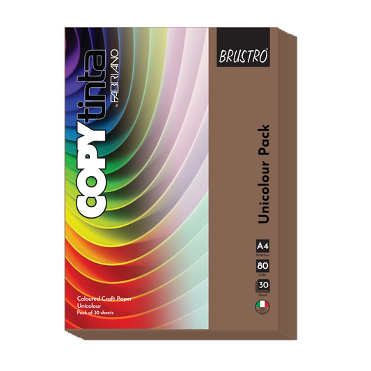 BRUSTRO Copytinta Coloured Craft Paper A4 Size 80 GSM Brown Shade (Marrone), 60 Sheets Pack | Double Side Colored, Ideal for Origami, Scrapbooking, Making Card, DIY Art & Craft.