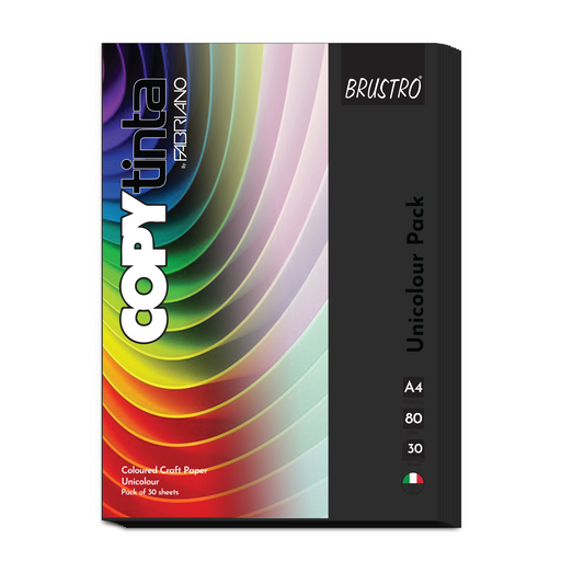 BRUSTRO Copytinta Coloured Craft Paper A4 Size 80 GSM Black Shade (Nero), 60 Sheets Pack | Double Side Colored, Ideal for Origami, Scrapbooking, Making Card, DIY Art & Craft.