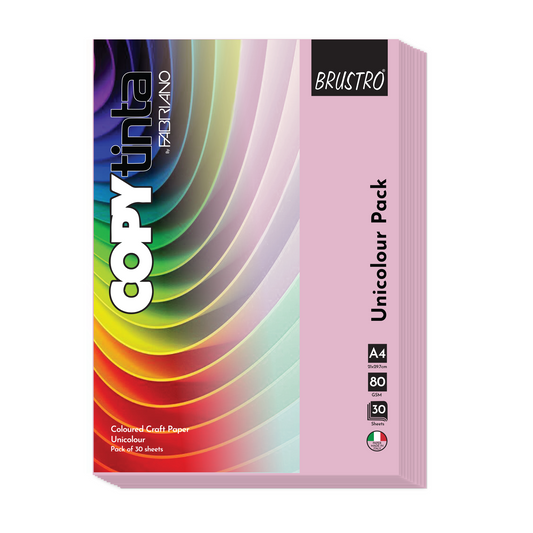 BRUSTRO Copytinta Coloured Craft Paper A4 Size 80 GSM Light Pink Shade (ROSA), 60 Sheets Pack | Double Side Colored, Ideal for Origami, Scrapbooking, Making Card, DIY Art & Craft.