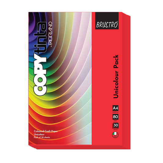 BRUSTRO Copytinta Coloured Craft Paper A4 Size 80 GSM Red Shade (Rosso), 60 Sheets Pack | Double Side Colored, Ideal for Origami, Scrapbooking, Making Card, DIY Art & Craft.