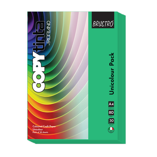 BRUSTRO Copytinta Coloured Craft Paper A4 Size 80 GSM Bright Green Shade (Verde), 60 Sheets Pack | Double Side Colored, Ideal for Origami, Scrapbooking, Making Card, DIY Art & Craft.