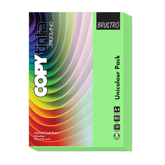 BRUSTRO Copytinta Coloured Craft Paper A4 Size 80 GSM Neon Green Shade (Verde PISELLO), 60 Sheets Pack | Double Side Colored, Ideal for Origami, Scrapbooking, Making Card, DIY Art & Craft.