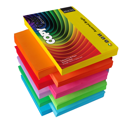 BRUSTRO Copytinta Multicoloured Craft Paper Bright | DIY Art |A4 Size | 80 GSM | Pack of 40 Sheets (10 colors x 4 sheets) | Ideal for Students and Adults Origami ideas, Home, School, Office, Stationery Use