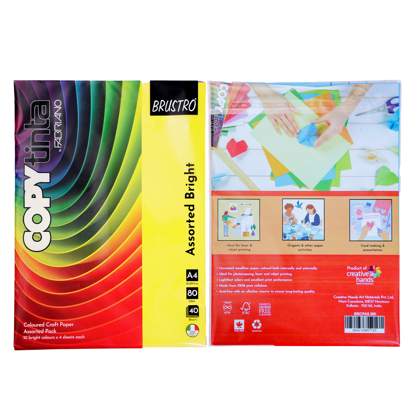 BRUSTRO Copytinta Multicoloured Craft Paper Bright | DIY Art |A4 Size | 80 GSM | Pack of 40 Sheets (10 colors x 4 sheets) | Ideal for Students and Adults Origami ideas, Home, School, Office, Stationery Use