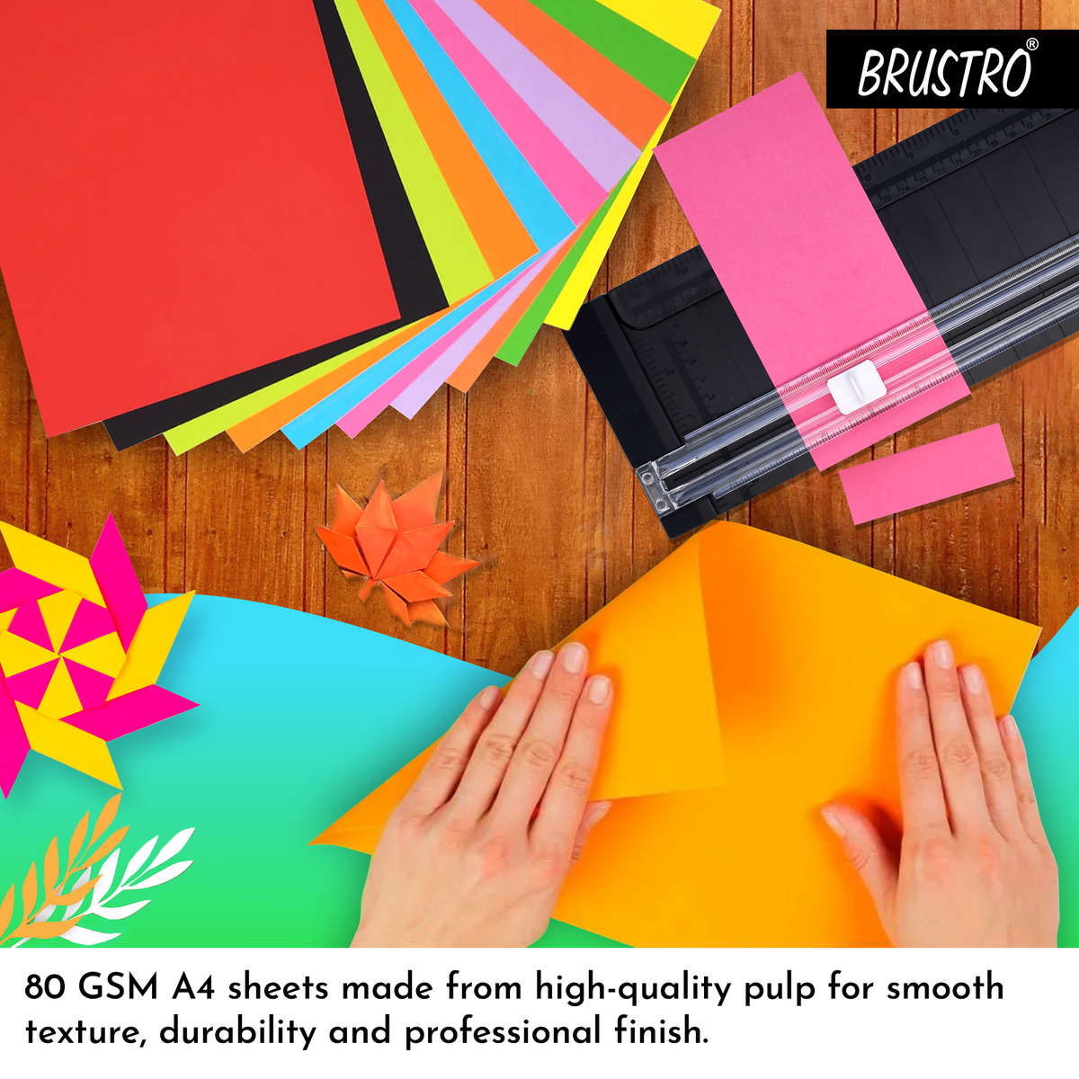 BRUSTRO Power Grip Glue Stick 8g, Pack of 3 With Copytinta Mixed Bright Colour Craft Paper, 80 GSM, A4 Size, Pack of 40 Sheets|Ideal for DIY Art & Crafts, Scrapbooking, Origami & Card Making