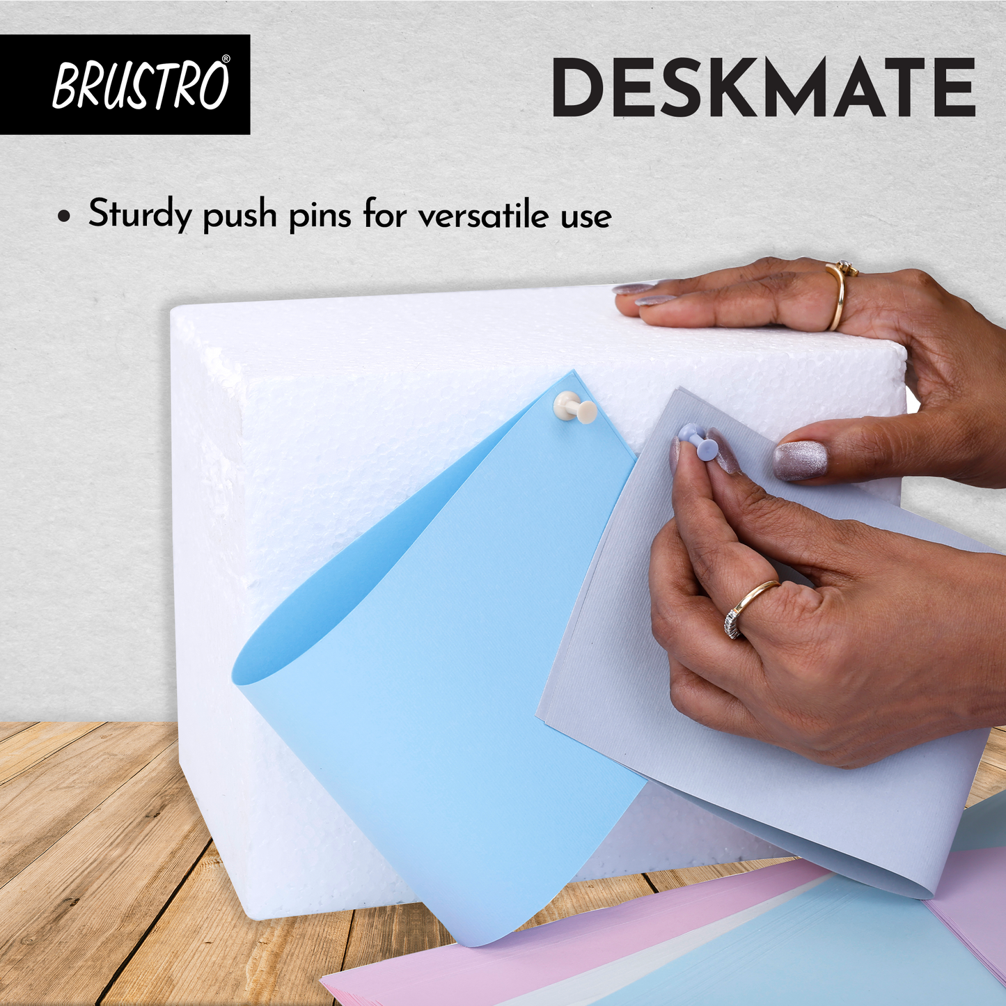 BRUSTRO Deskmate Rotational Clip Box | Includes 14 Binder Clips(19mm), 120 Paper Clips(28mm) & 90 Push Pins | Ideal for Home,Office Accessories,Desk Organizing,Stationery use,Reusable, Flexible