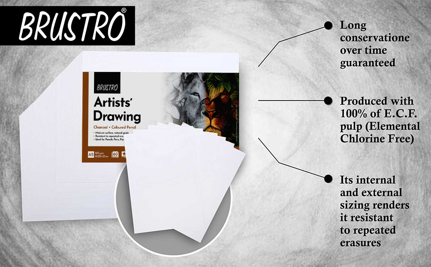 Brustro Artists Drawing Paper 160 GSM A5 Size, Pack of 60 Sheets