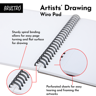 BRUSTRO Artist's Drawing Wiro Pad, 200 GSM, Size A5 (20+4 Free